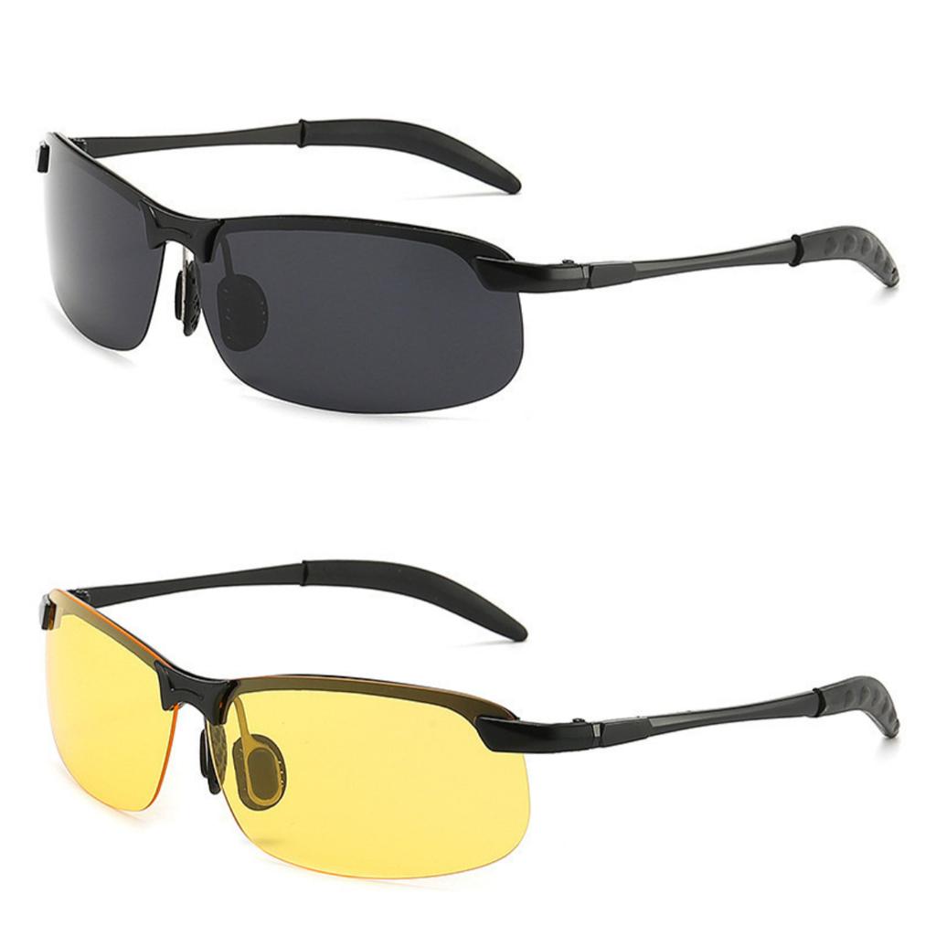 2 pairs of unisex day and night driving glasses - square frame anti glare night vision fashionable lightweight goggles