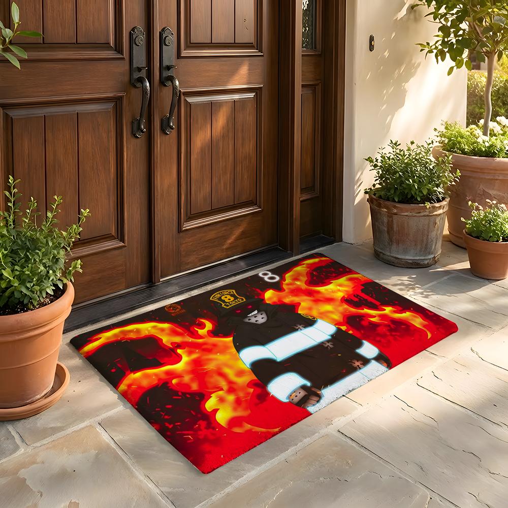 

Floor Mat Soft Flannel Rug Non-Slip Absorbent Mat for Bathroom Bedroom Home Decor Anime F-Fire F-Force 50x80cm