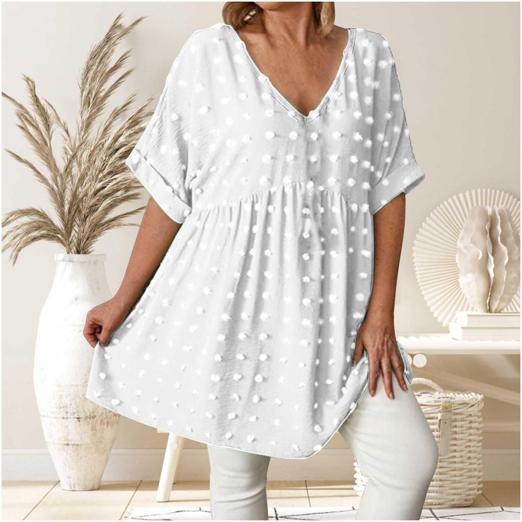 Women's Fashionable Casual V-Neck Plus Size Oversized Top With Pom-Pom Accents