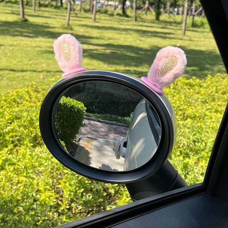 1pair Car Interior Decoration Plush Rabbit Ears Design Car Mirror Ornament Automotive Charm Car Interior Accessories