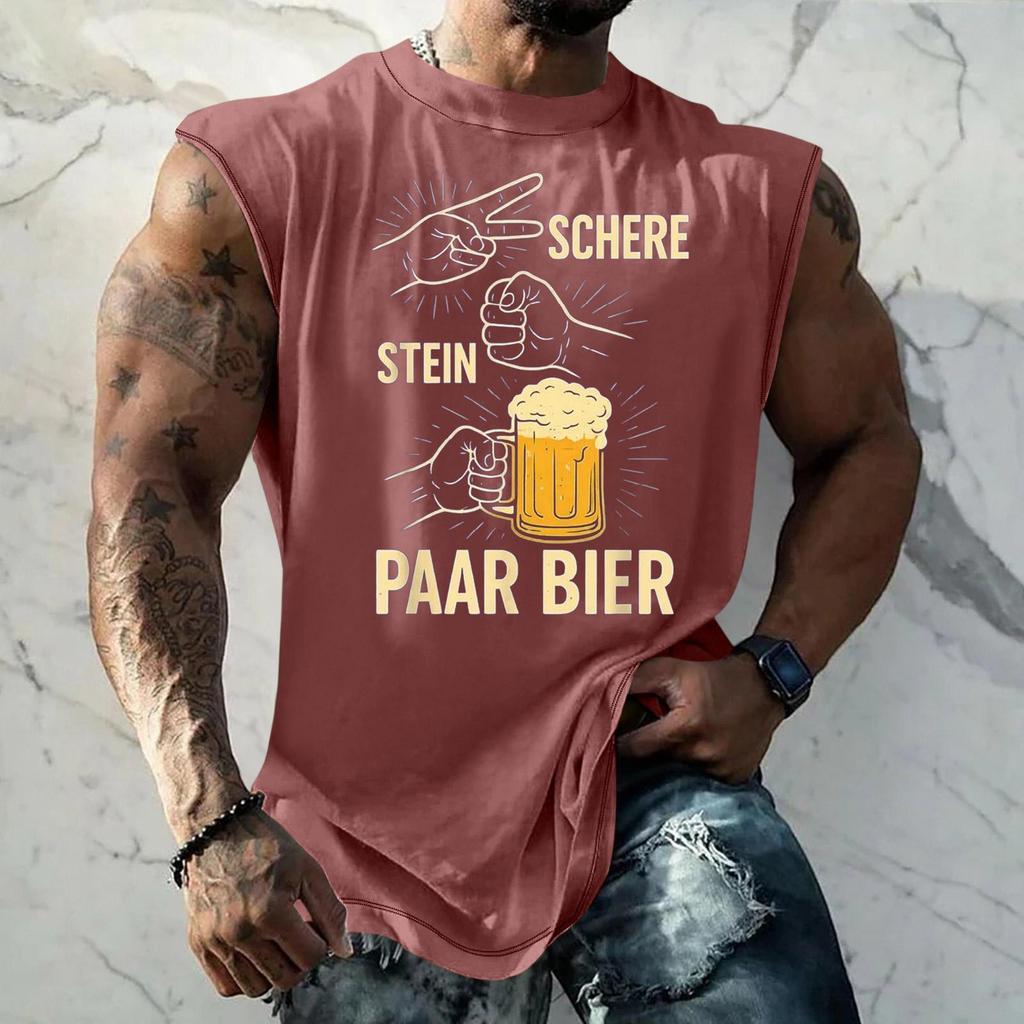 Men Sleeveless Tank Top Loose Fit Casual Streetwear Textured Pattern Printed Vest for Sports Vacation Daily Wear