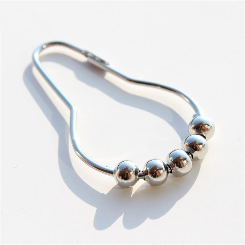 12pcs Rusts Resistant Stainless Steel Bath Curtain Hooks Rustproof 5 Beaded Shower Rod Hook Bathroom Accessories