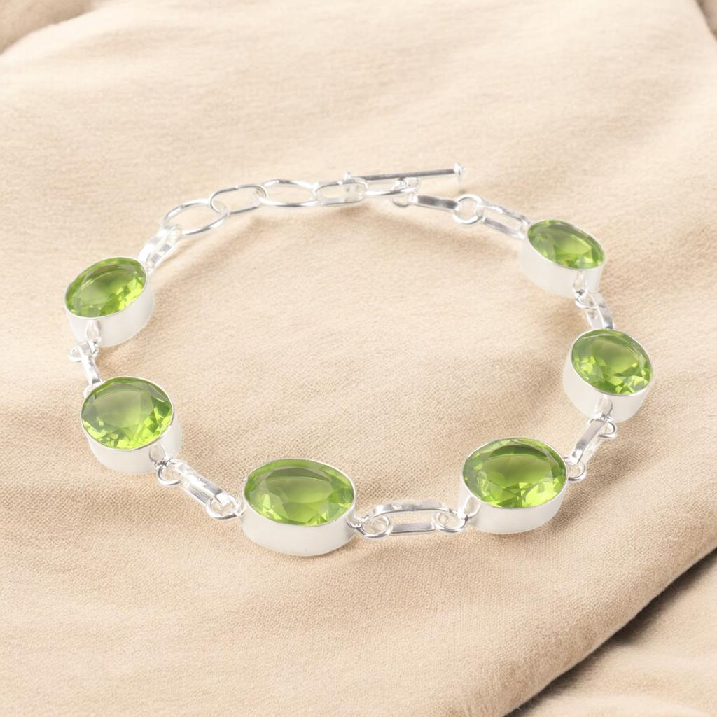 Peridot Gemstone 925 Sterling Silver Handmade Bracelet 9" Jewelry Birthday Gift RB-5-14