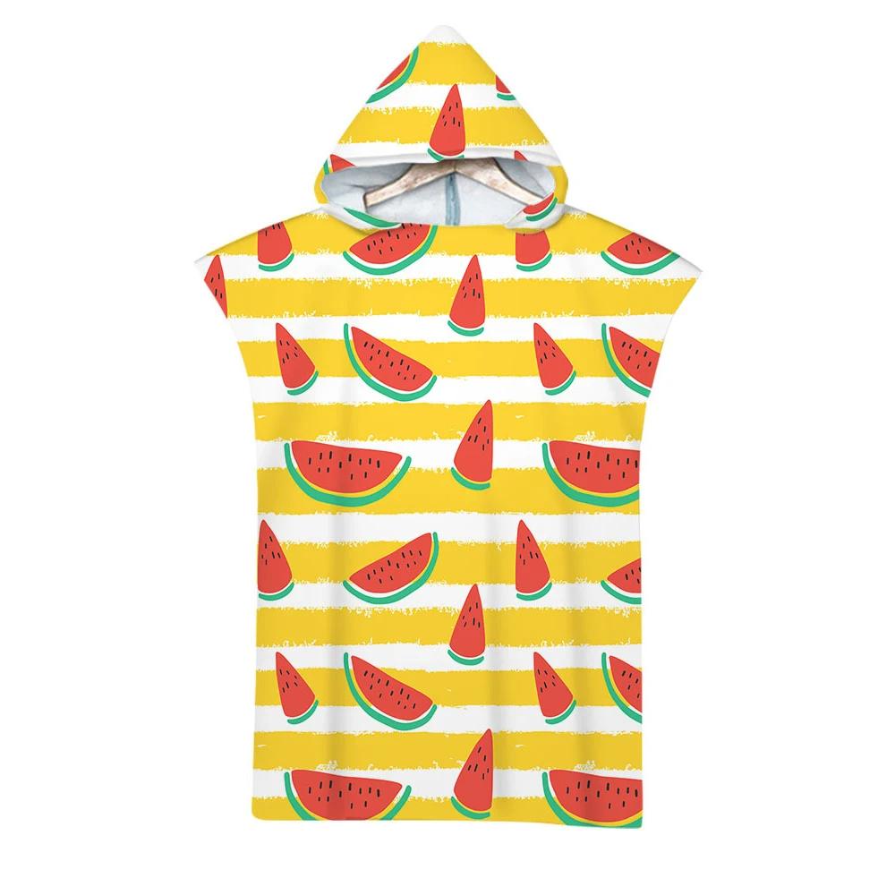 Tropical Fruits Print Hooded Beach Towel Microfiber Bath Towel Summer Poncho Surf Towel for Men Women, Changing Robe, Bathrobe