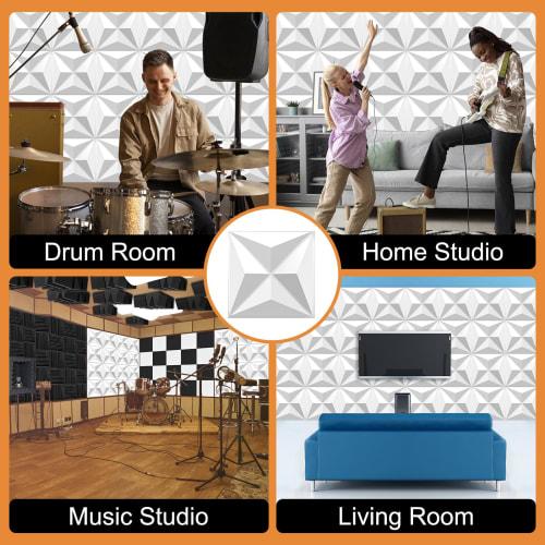 TroyStudio Acoustic Sound Diffuser Panels, 12 X 12 X 1 Inch, 8-Piece PVC Plastic Wall Panels, Recording Studio Acoustic Treatment Diffusion Panels, 3D