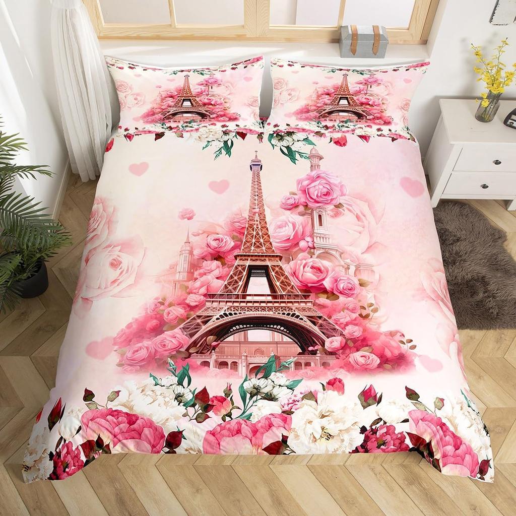 Eiffel Tower Duvet Cover Twin Full Queen King 3 Pcs Romantic Theme Bedding Set For Couple Adult Butterfly Print Comforter Cover