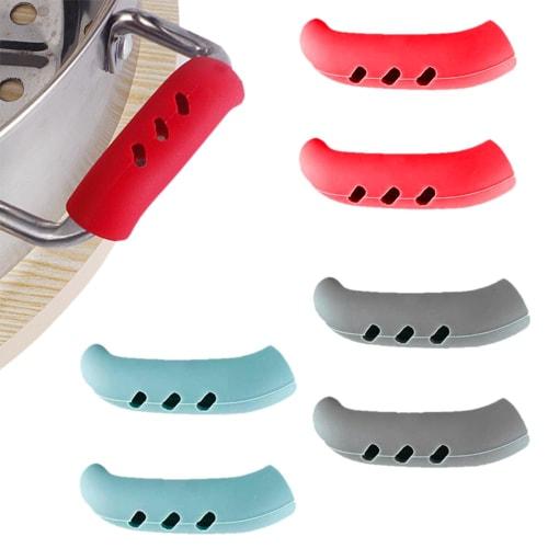 

Set of 6 Silicone Potholders with Grips, Heat-Resistant, Non-Slip, Compact, for Microwaves, Ovens, BBQs, Camping, and Outdoor Use (Red, Blue, Black, 3