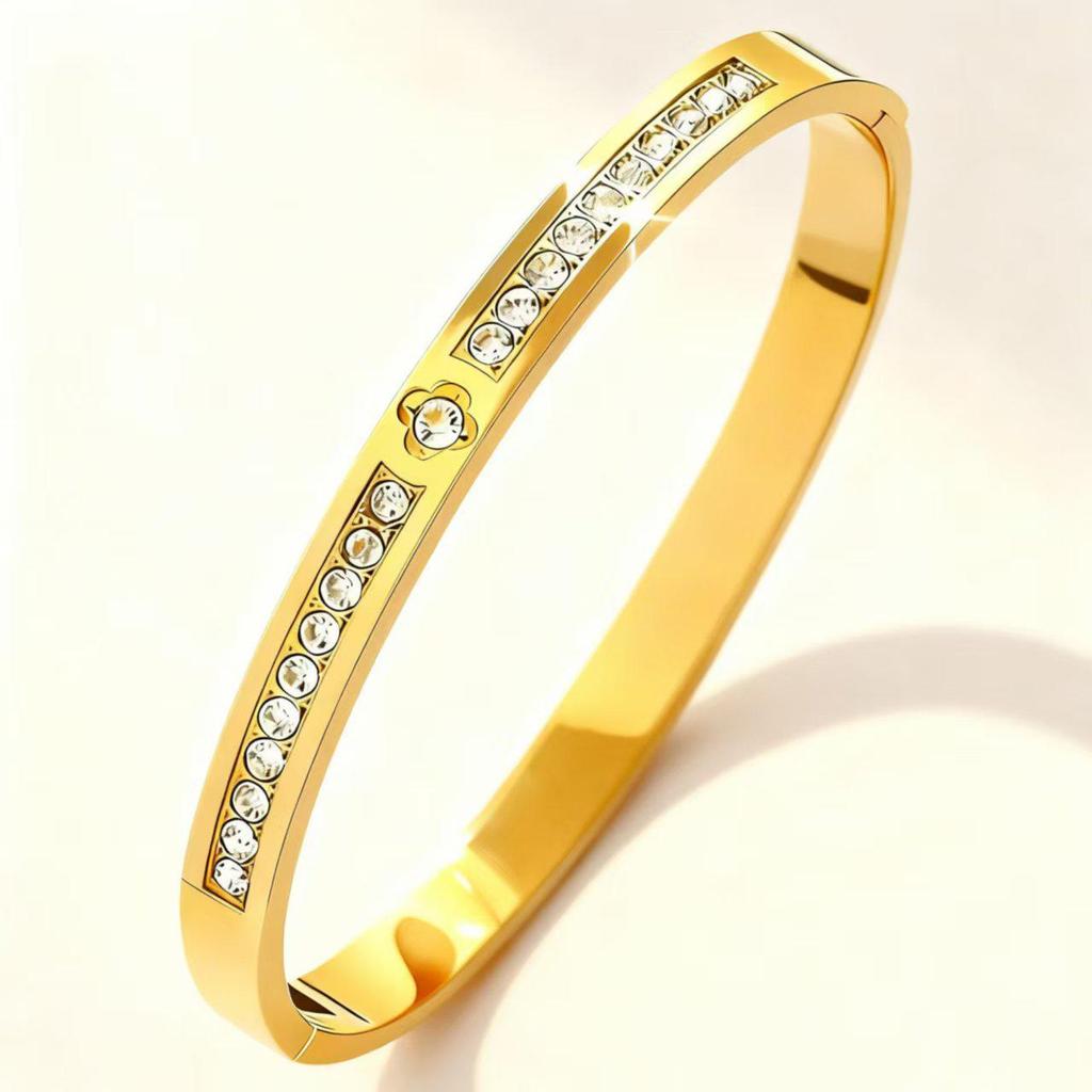 Elegant Roman Numeral Intertwined Titanium Steel Bracelet for Women - Diamond Inlaid, Double Layer, Colorfast Jewelry