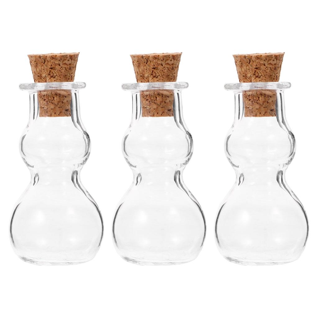 3pcs Wishing Bottles Clear Corked Drift Bottle Glass Corked Diy Bottle For Perfume Storage Jar Gourd Shape Decor
