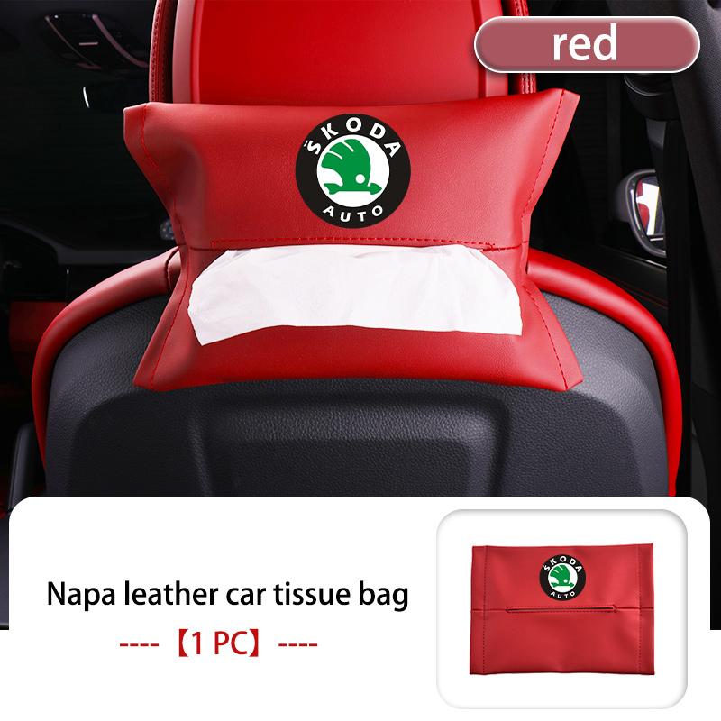 AAFO1 Car Armrest Box Seat Back Hanging Tissue Bag Cover Tissue Storage Accessories For Skoda Kamiq Karoq Octavia 2 3 Rapid Scala Kami