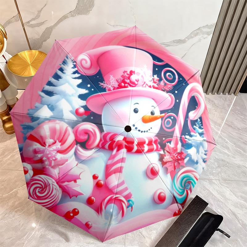 Christmas gifts, bells, Santa Claus, snowman, Christmas tree umbrella, home essential, wrought iron tri-fold portable all-season outdoor umbrella H25