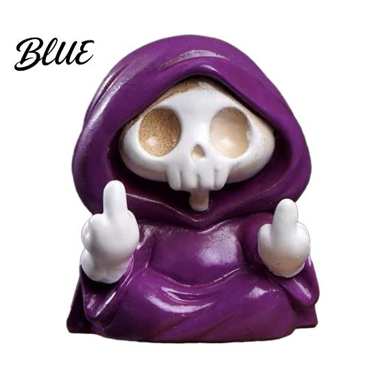 Halloween Skeleton Statue Purple Robe Figurine for Halloween Middle Finger Room Decor Resin Statue Gothic Walking Dog Sculpture Ornament