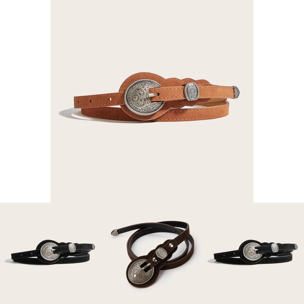 Ethnic Style Solid Color Oval Metal Buckle Decoration Suede Women Belt For Vintage Dresses And Casual Wear