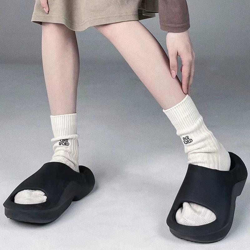 Ladies Spring Pure Cotton Letter Personality Medium Tube Pile Socks