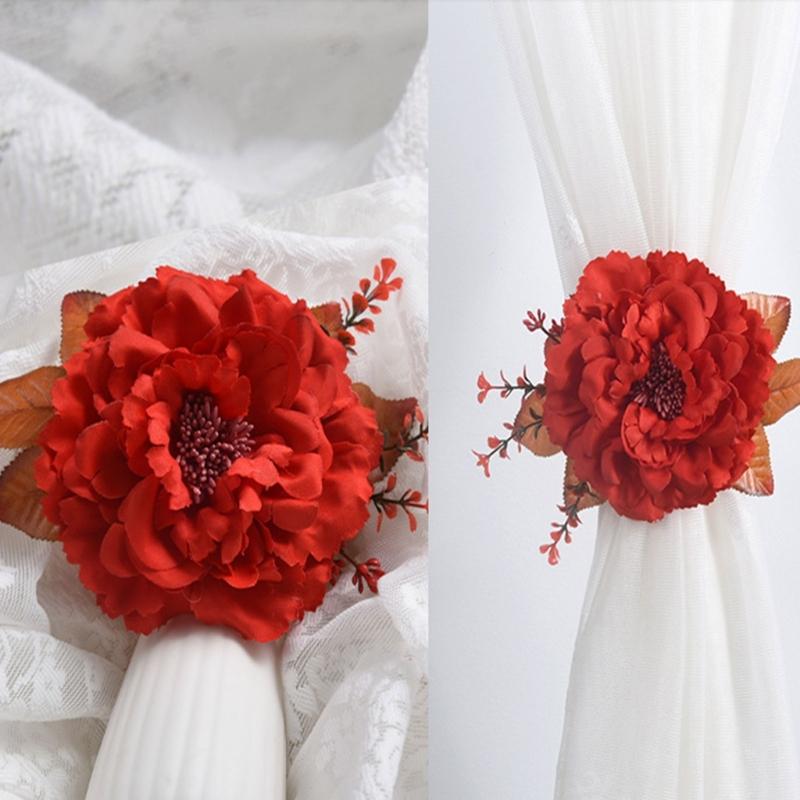 Cloth Flower Curtain Tie Backs Rose Curtain Tieback Clip Decorative Rope Holdbacks Window Buckle for Window Decoration