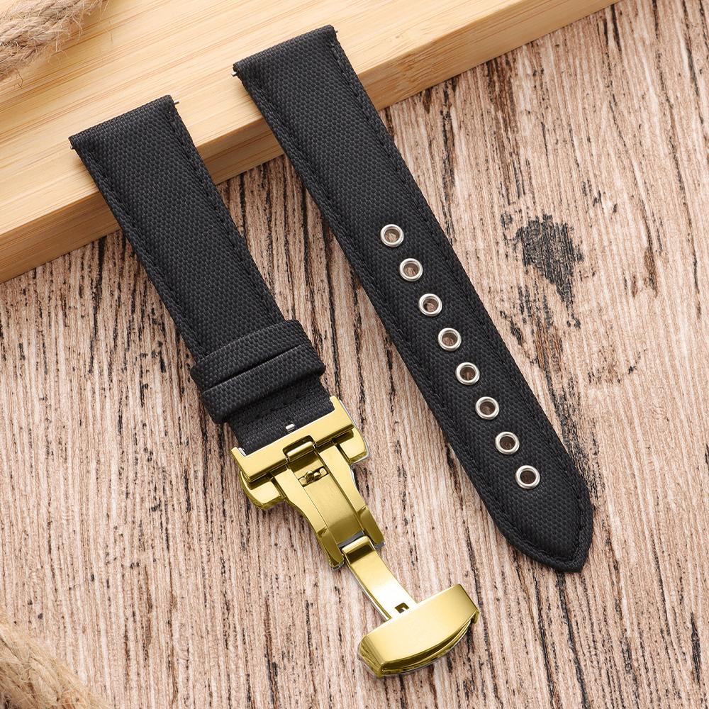 Quick Release Nylon Vintage Sailcloth Watch Strap 22mm Butterfly Buckle Business Men Women Black for Omega for Seiko Watchband