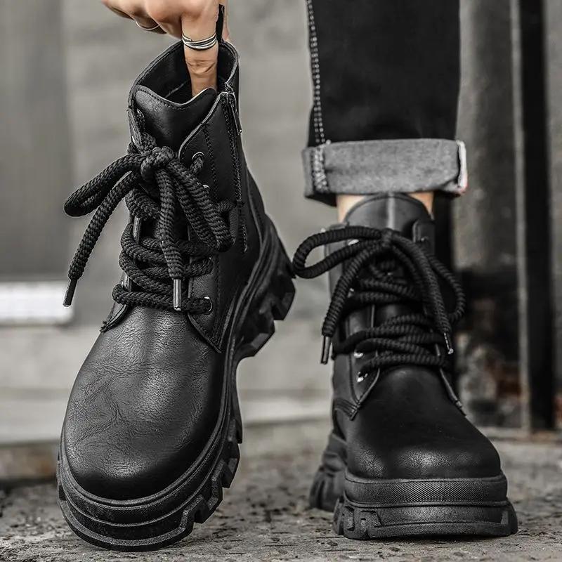 

Fashion Height Increasing Lace Up Platform Leather Shoes for Men Thick Sole Legitimate In Promotion Man Casual Boots Shipping Free Retro 44