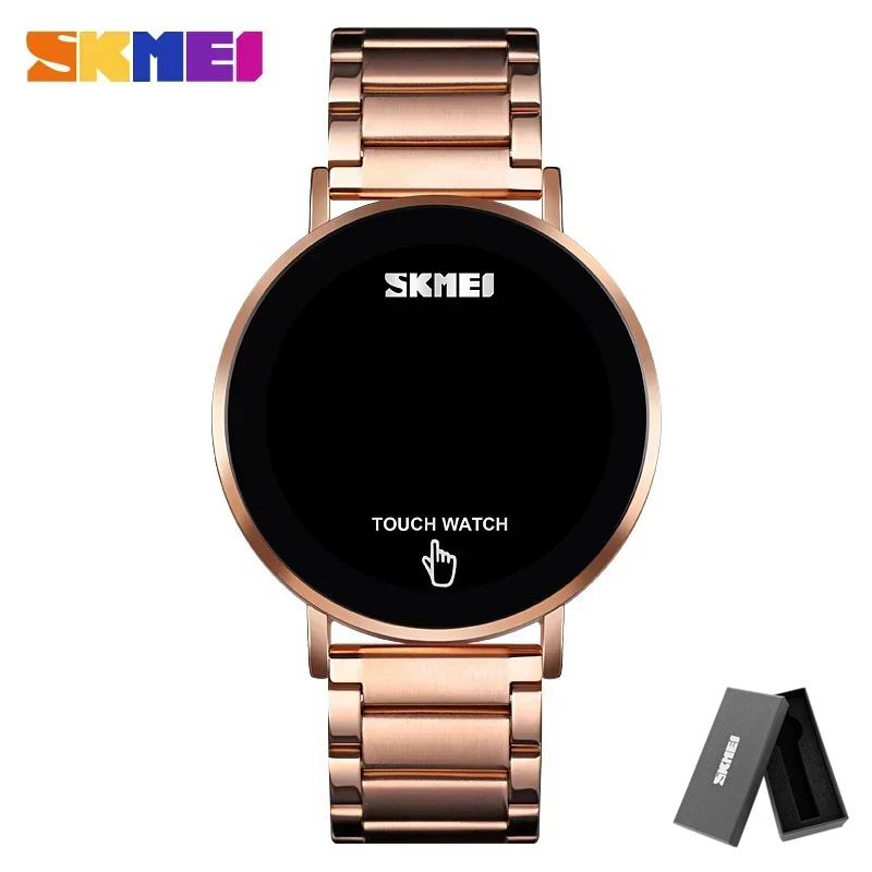 Skmei 1550 Stainless Steel Strap Montre Homme Fashion Men Digital Watch Male Touch Screen LED Light Display 3bar Waterproof