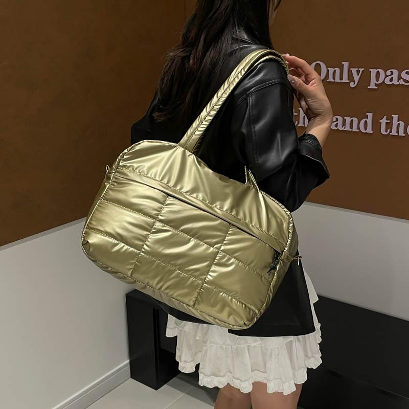 Quilted Solid Color Padded Travel Bag Portable Stylish Large Capacity Handbag for Women Sports Work & Everyday Use