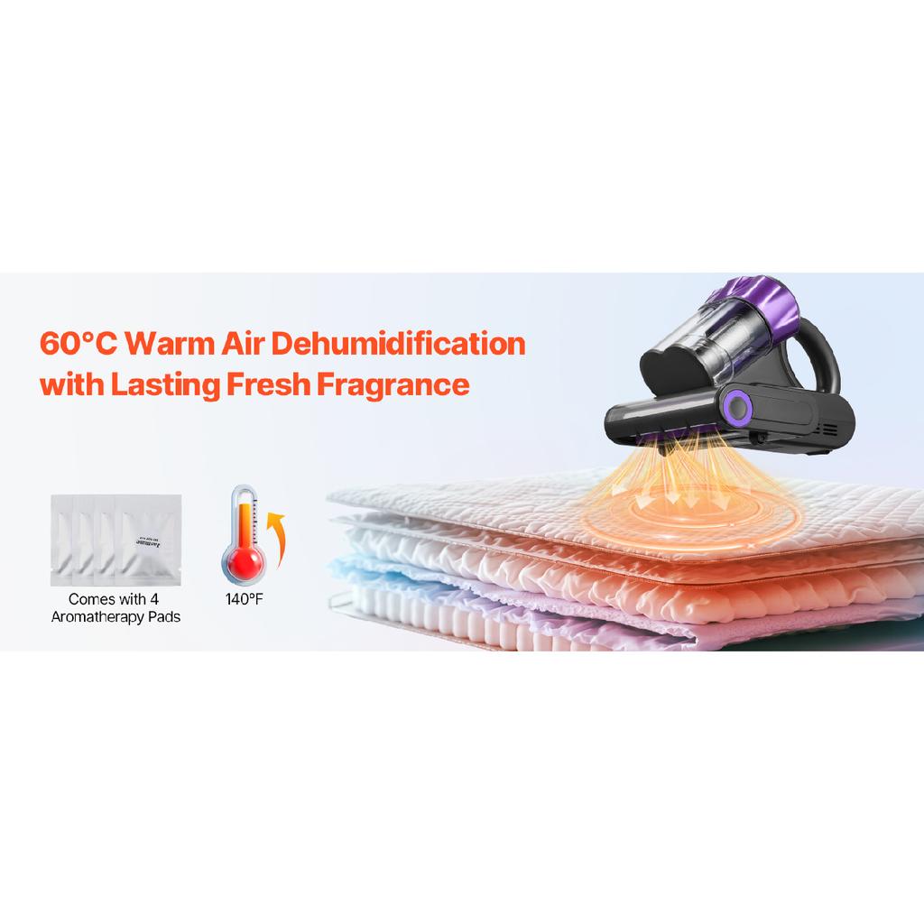 SucceBuy Mattress Vacuum Cleaner w/ 18Kpa Powerful Suction Dual Dust Bin HEPA Filter & Heating Ultrasound Handheld for Bed Sofa