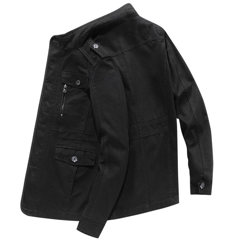 Men's Mid-Length Cotton Jacket - Spring/Autumn, Thin, Casual, Loose, Large Sizes, Dad Style.