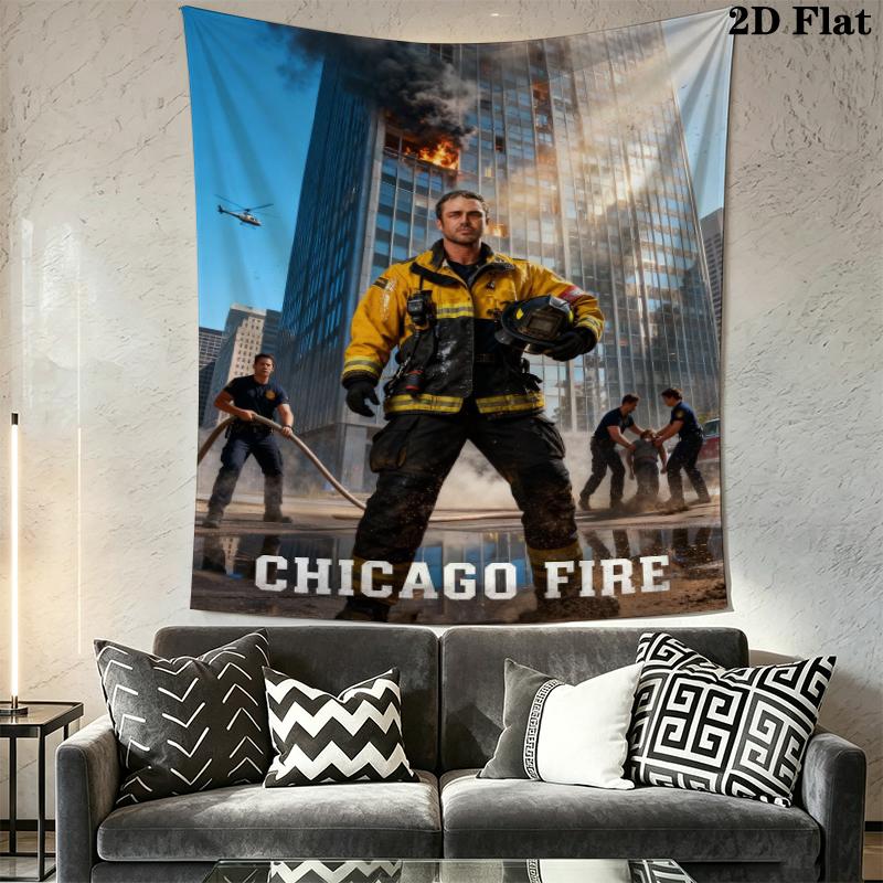 Chicago Fire Wall Tapestry Aesthetic Wall Hanging Printed Fabric Blanket Decorative Tapestries for Bedroom Living Room Home Decor