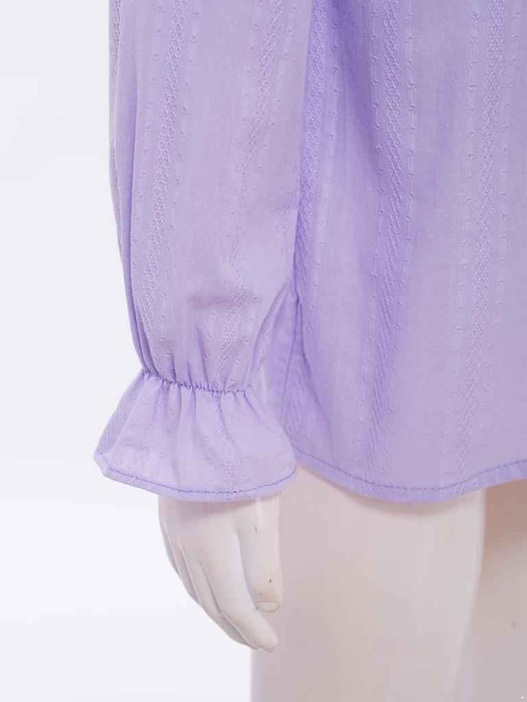 Mädchen Elegante Knopfbluse Schnürkragen Künstliche Perlen Tüllrüschen Langarmhemd