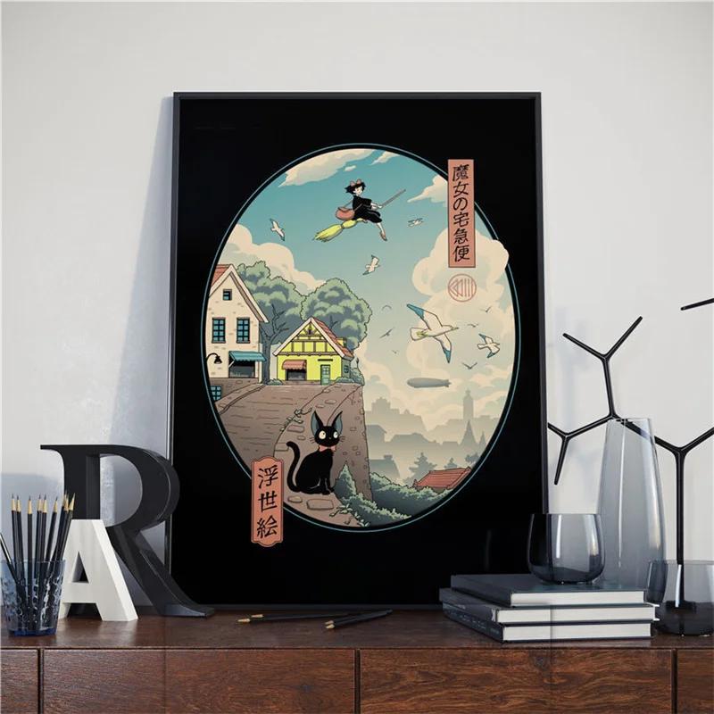 Japanese Samurai Cat Posters and Prints Ramen Nostalgia Quality Cartoon Canvas Paintings Animal Wall Art Pictures for Home Decor