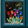 Tulip Stained Glass Window Film Decorative Tulip Bouquet Butterfly Window Cling Reusable Static Glass Sticker for Bathroom Living Room