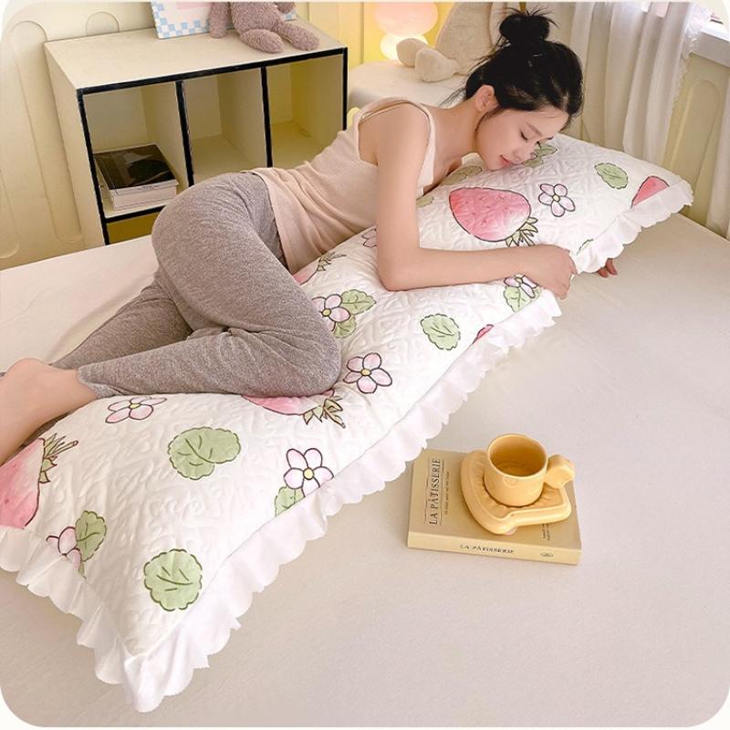 Skin Friendly and Breathable Four Season Cotton Lace Double Pillowcase for Couples Thick and Long Pillow Core Home Bedside Backrest Bedclothes