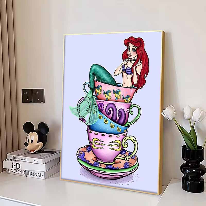 Disney Diamond Painting Ariels Afternoon Tea Fantasy Illustration Cute DIY Rhinestone Mosaic Cross Stitch Kit Embroidery Gift for Home Decor