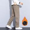 Coffee Khaki Black Gray Loose Casual Pants Men Winter Fleece Thermal Fashion Trousers Thick Velvet Straight Wide Leg Sweatpants