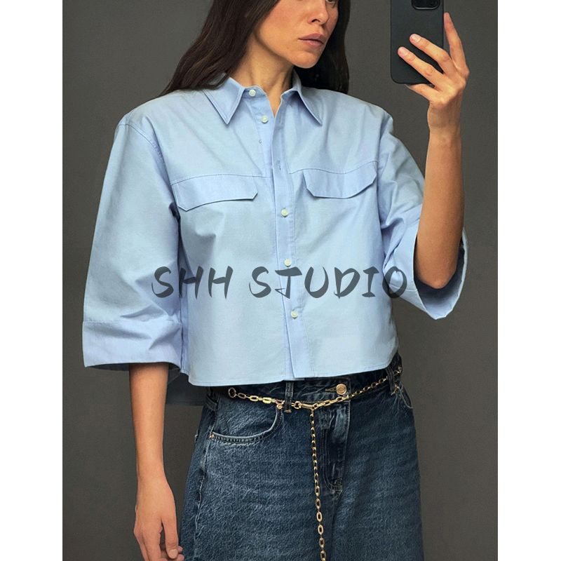 Spring New Women's Clothing Hong Kong Style All-Matching Casual Loose Lapel Long Sleeves Oxford Shirt Tops 7969023