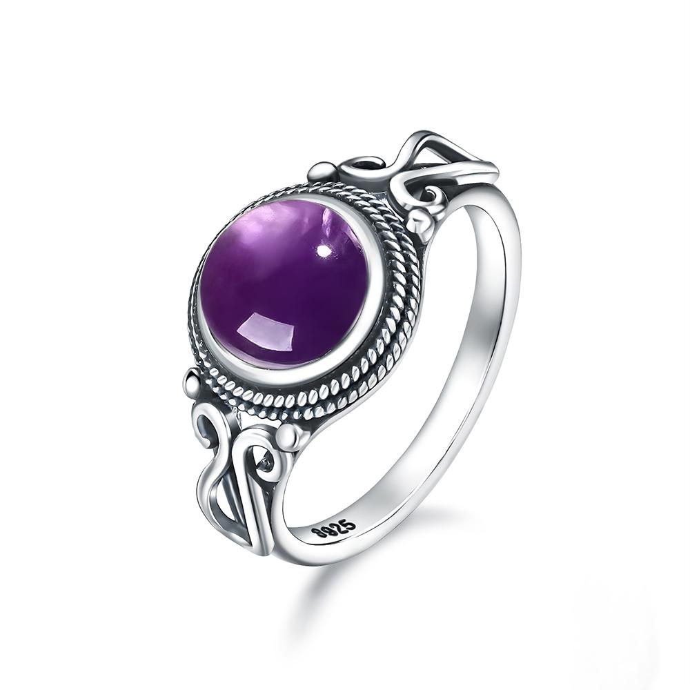 Pierścionek ze srebra sterlingowego z czarnym onykssem Vintage Prosty minimalistyczny styl Okrągły kształt Kamień naturalny Czarny pierścionek Biżuteria dla kobiet