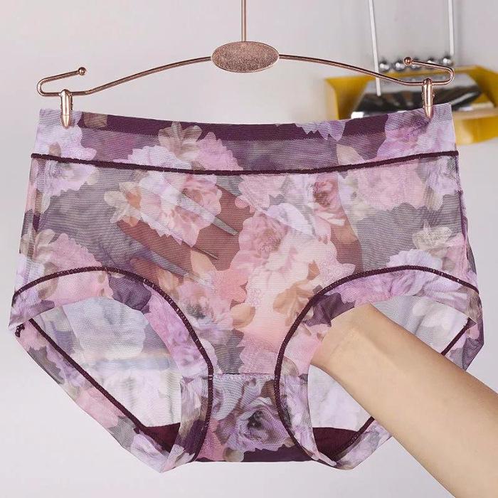 Spitzenhöschen mit mittlerer Taille: Atmungsaktive, bedruckte Damenunterwäsche mit Bauch- und Hüftformung