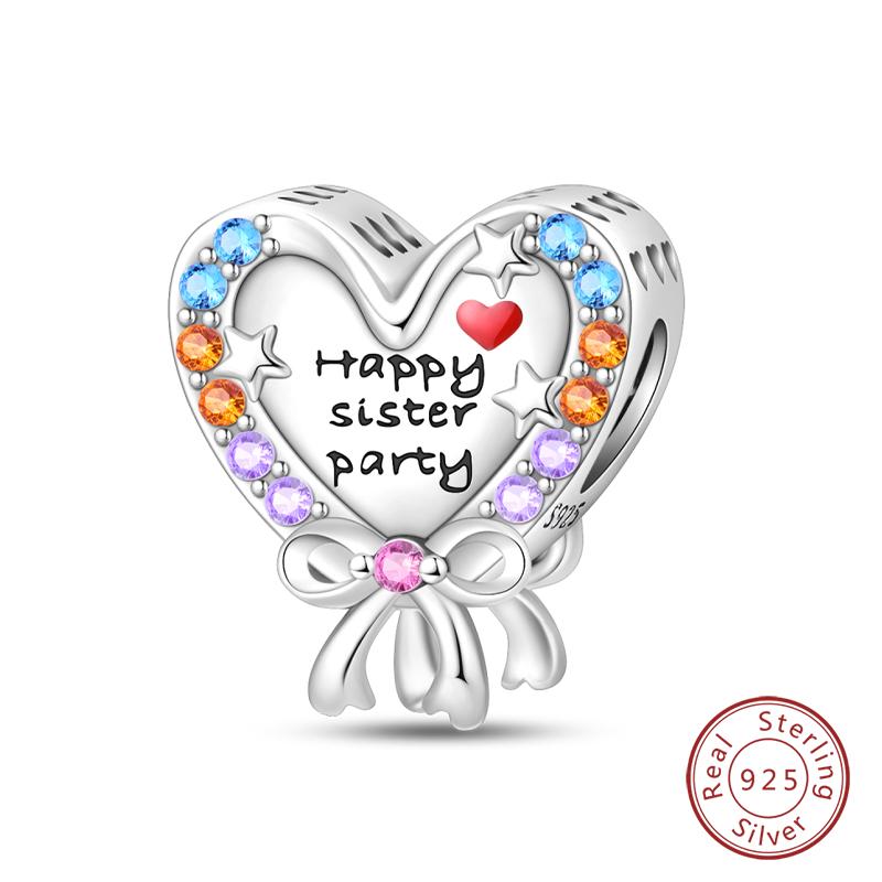 100% Copper Sisters Best Friends Series Charms Pink Heart Rose Beads Fit Qikaola Bracelet Diy Birthday Jewelry Gift