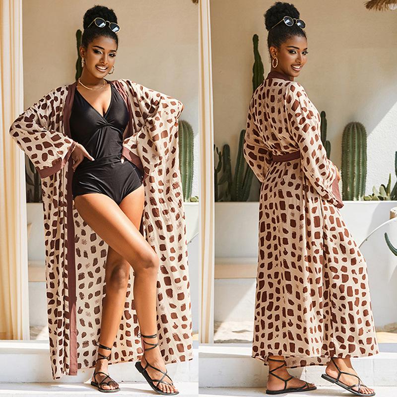 

Европейско-американский Хлопковый Принт Женский Пляжный Кардиган Накидка Купальник Бикини Солнцезащитная Одежда для Отпуска One Size