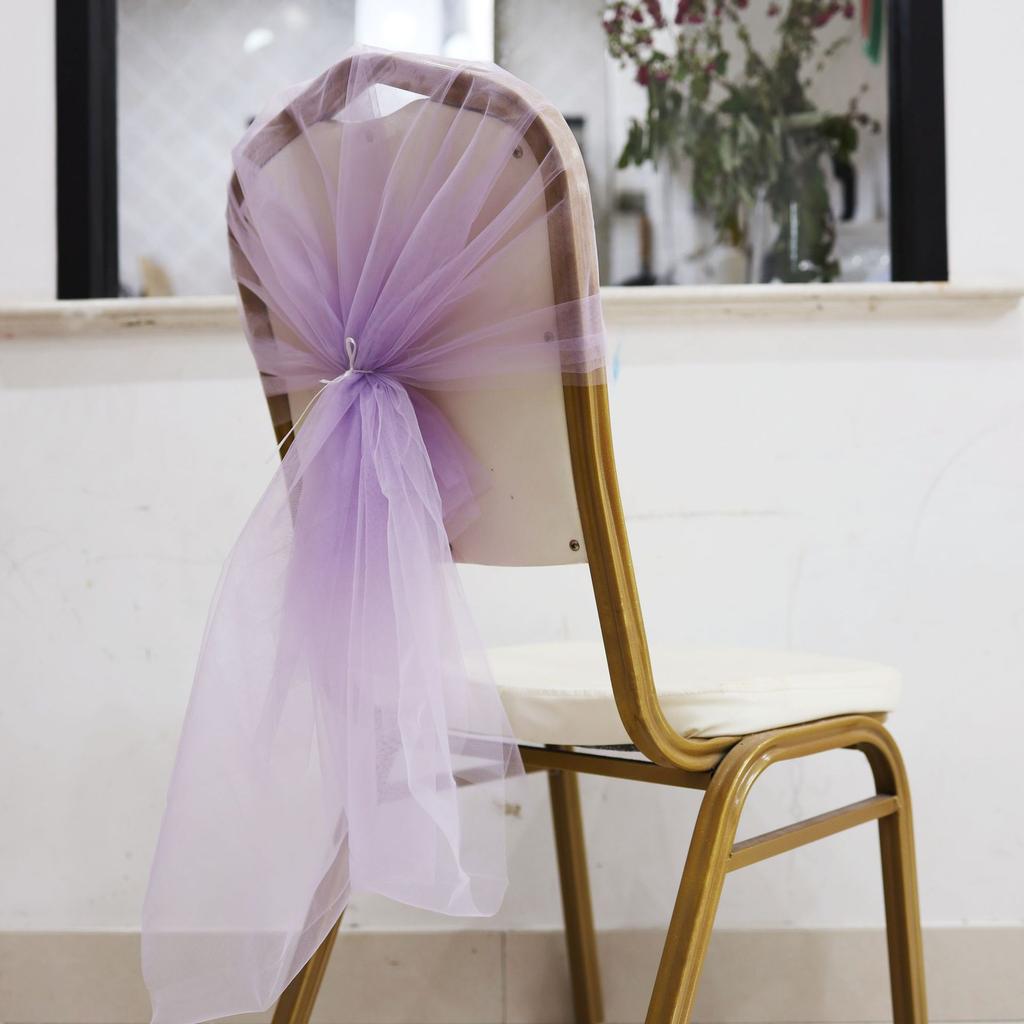Minimalist Tulle Wedding Chair Back Yarn Artificial Rose Flowers Elegant Chair Sash For Reception Banquet Party Scene Decor