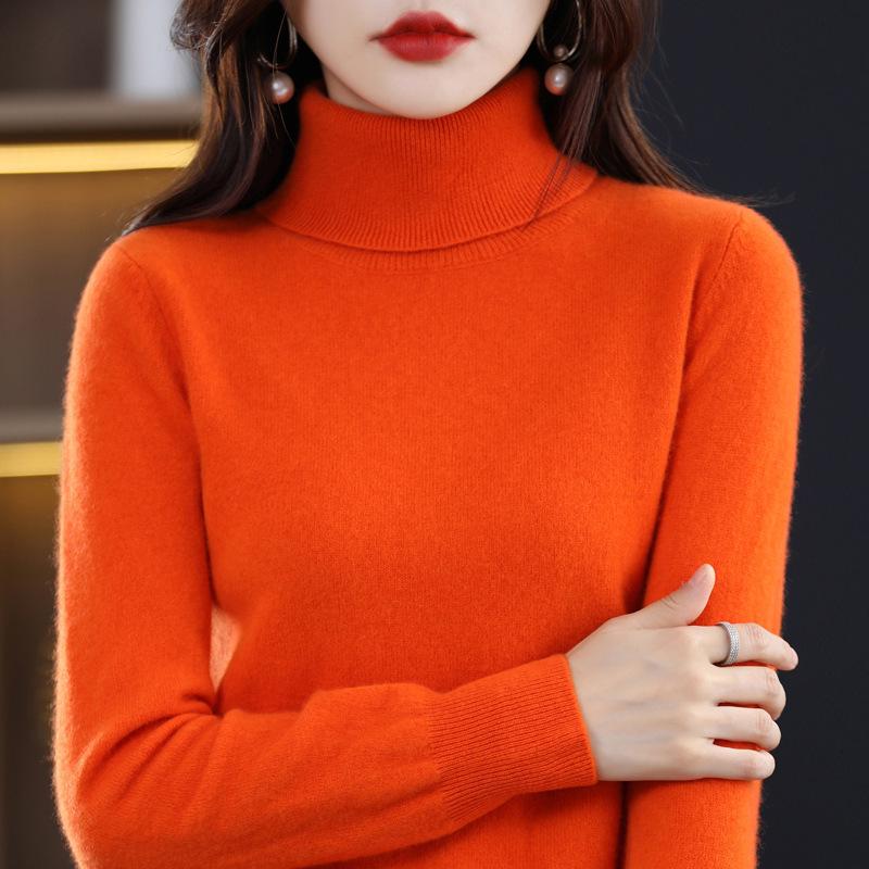 Women's High Neck Wool Sweater - 100% Pure Cashmere Knit, Autumn/Winter Style