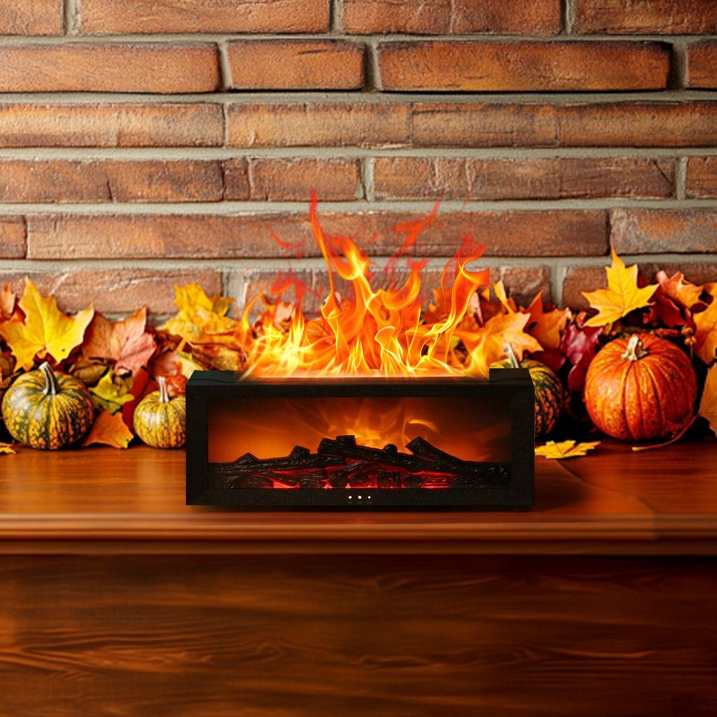 Flame Fireplace Oil Diffuser Simulation Fireplace Flame Diffuser Atmosphere Timing Creative Humidifier(without Oils)