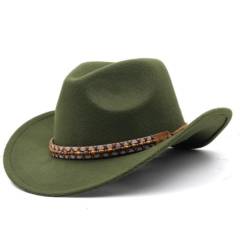 European and American popular belt buckle big edge curling top hat, western cowboy hat, woolen felt hat, jazz hat felt hat