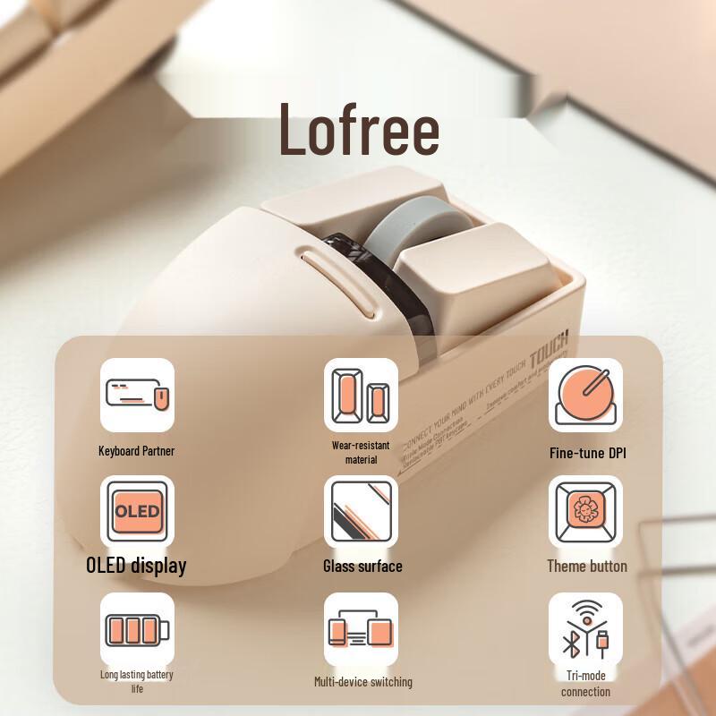 LOFREE Kabellose Tri-Mode-PBT-Büromaus mit OLED-Display