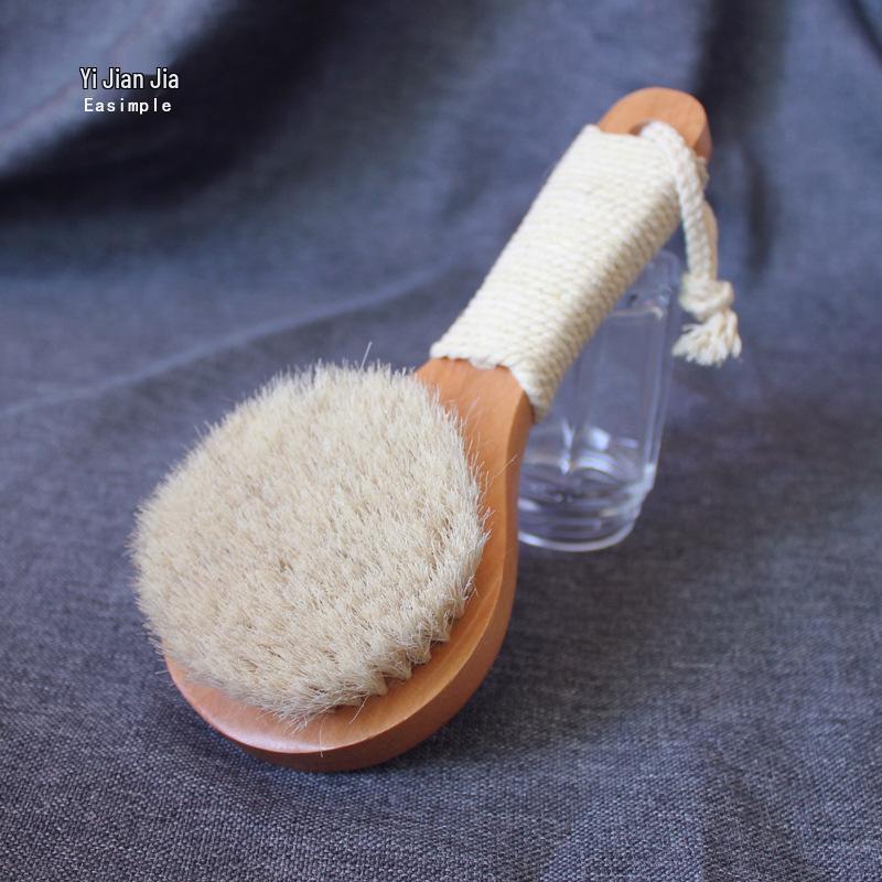 Wood Horsehair Bath Brush with Non-slip Handle, 20CM - Soft Bristles for Kids & Dry Brushing