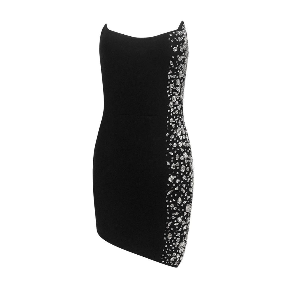 Women's Solid Color Rhinestone Sleeveless Bandage Mini Dress - New Fashion