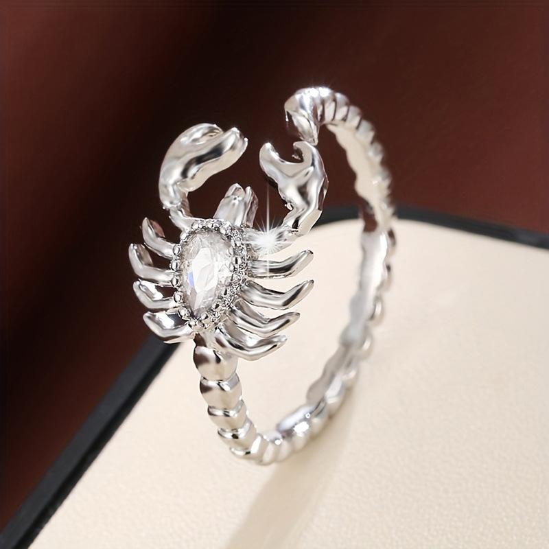Sterling Silver Retro Scorpion Rings Women Creative Desert Animal Rainbow Mystic Crystal Punk Ring Girl Hip Hop Gift