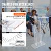 Acrylic Podium, 47" Tall, Clear Acrylic Podium Stand with Wide Reading Surface & Storage Shelf, Floor-standing Clear Pulpits Acrylic for Church Office