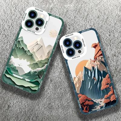 Anime Landschaft Durchsichtige Handyhülle Für iPhone 15 13 12 11 Pro XS Max 13Mini XR X 7 8 14 Plus SE Landschaft Weiche Hülle Schale Fundas