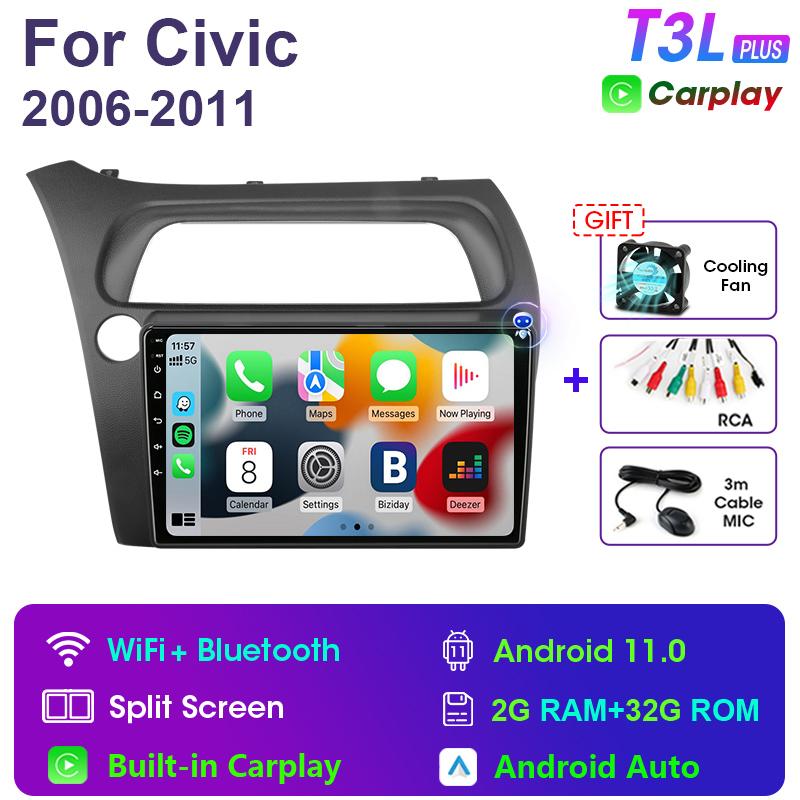 2 Din Android 11 Car Radio For Honda Civic Hatchback 2006-2011 Multimedia Video Player Navigation GPS 4G Carplay Auto Stereo RDS