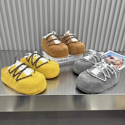 European Thick-soled Bag Head Slippers Women's 2025 Spring New High-end Leather Lace-up Boken Shoes Outer Lace-up Slippers