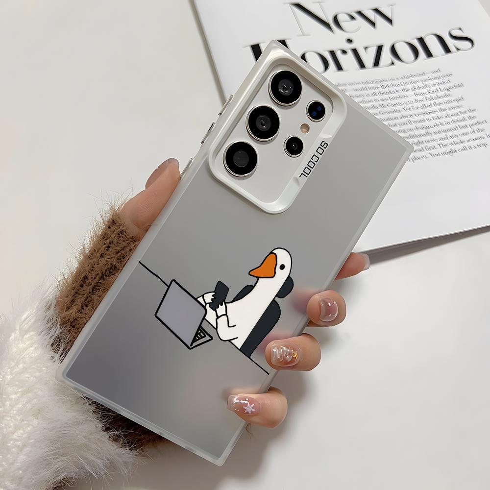 

Cute Cartoon Duck Phone Case For Samsung Galaxy S25 Edge S24 S23 S22 S21 S20 Ultra Funda Silicone Silver Cover Galaxy S25plus